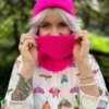 Czapka beanie logo ekoskórka "Neonowy różowy"