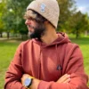 Męska czapka beanie z bawełny logo kolorowe "Beżowy"