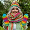Rękawiczki handmade ze sznureczkiem ,,Tęcza"