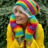 Rękawiczki handmade ze sznureczkiem ,,Tęcza"