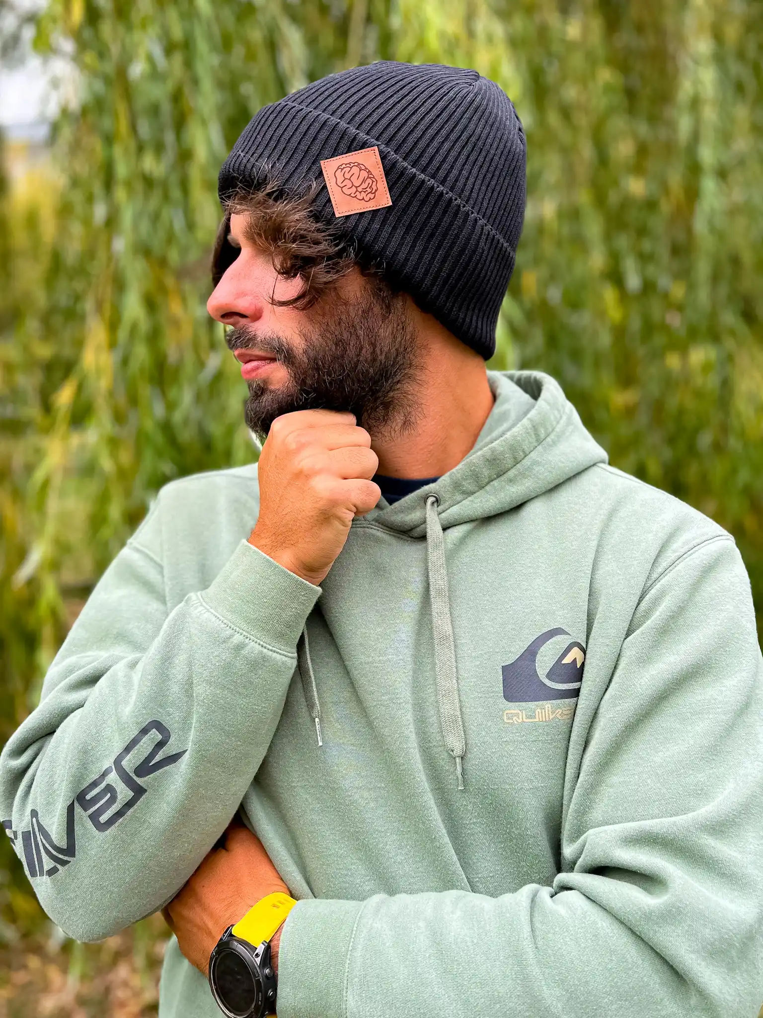 Męska bawełniana czapka beanie logo ekoskórka "Czarna" 34 Wygodna bawełniana czapka męska