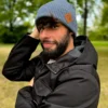 Męska bawełniana czapka beanie logo ekoskórka "Ciemny szary"