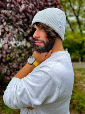 Męska czapka beanie z bawełny logo kolorowe "Jasny szary"