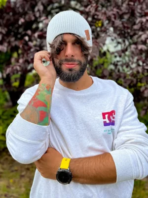 Męska bawełniana czapka jesienna logo ekoskórka "Jasny szary"