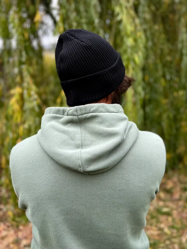 Męska bawełniana czapka beanie logo ekoskórka "Czarna"