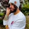 Męska bawełniana czapka jesienna logo ekoskórka "Jasny szary"