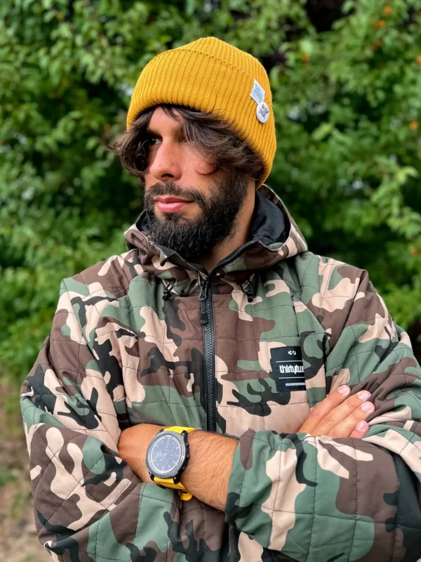 Męska czapka beanie z bawełny logo kolorowe "Musztardowa"