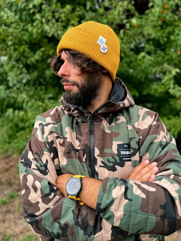 Męska czapka beanie z bawełny logo kolorowe "Musztardowa"