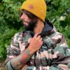 Męska bawełniana czapka beanie logo ekoskórka "Musztardowa"