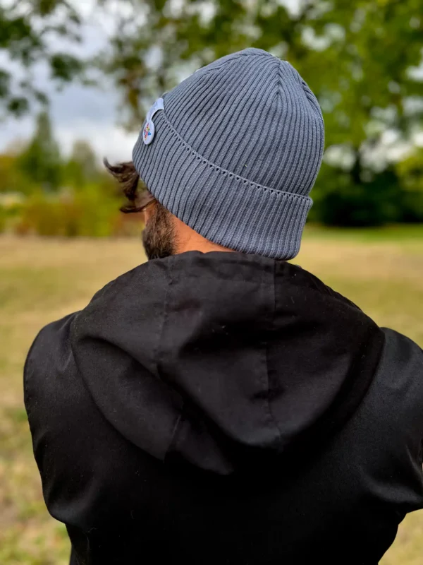 Męska czapka beanie z bawełny logo kolorowe "Ciemny szary"