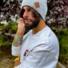 Męska bawełniana czapka jesienna logo ekoskórka "Jasny szary"