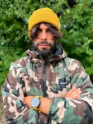 Męska czapka beanie z bawełny logo kolorowe "Musztardowa"