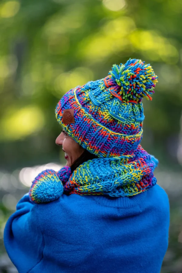 Czapka MERINO 50% ,,Tęcza błękit" EUFORIA