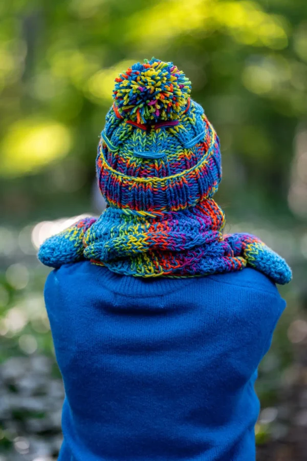 Czapka MERINO 50% ,,Tęcza błękit" EUFORIA