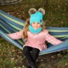 ZESTAW: bawełniana czapka dla dziecka z dwoma pomponami i komin "Turkus"