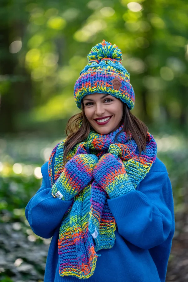 Czapka MERINO 50% ,,Tęcza błękit" EUFORIA