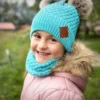 ZESTAW: bawełniana czapka dla dziecka z dwoma pomponami i komin "Turkus"