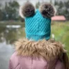 ZESTAW: bawełniana czapka dla dziecka z dwoma pomponami i komin "Turkus"