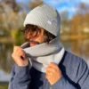 Męska czapka beanie z bawełny logo kolorowe "Jasny szary"