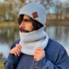 Męska bawełniana czapka beanie logo ekoskórka "Jasny szary"