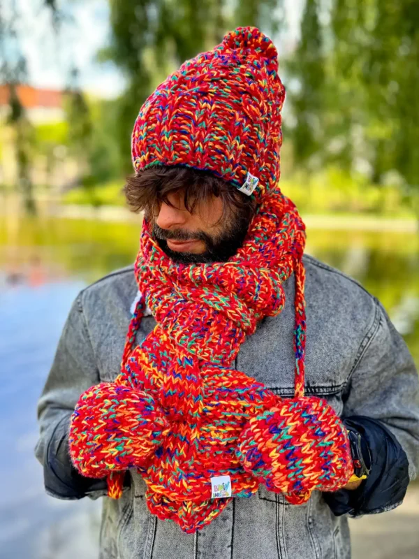 Męski SZAL ręcznie robiony "Czerwienie szalik"