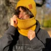 Męska bawełniana czapka beanie logo ekoskórka "Musztardowa"
