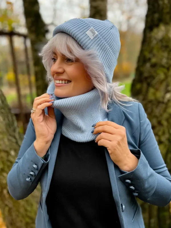 Bawełniany zimowy buff  "Jasny niebieski”