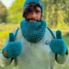 Męskie rękawiczki handmade ze sznureczkiem ,,Leśny zielony"