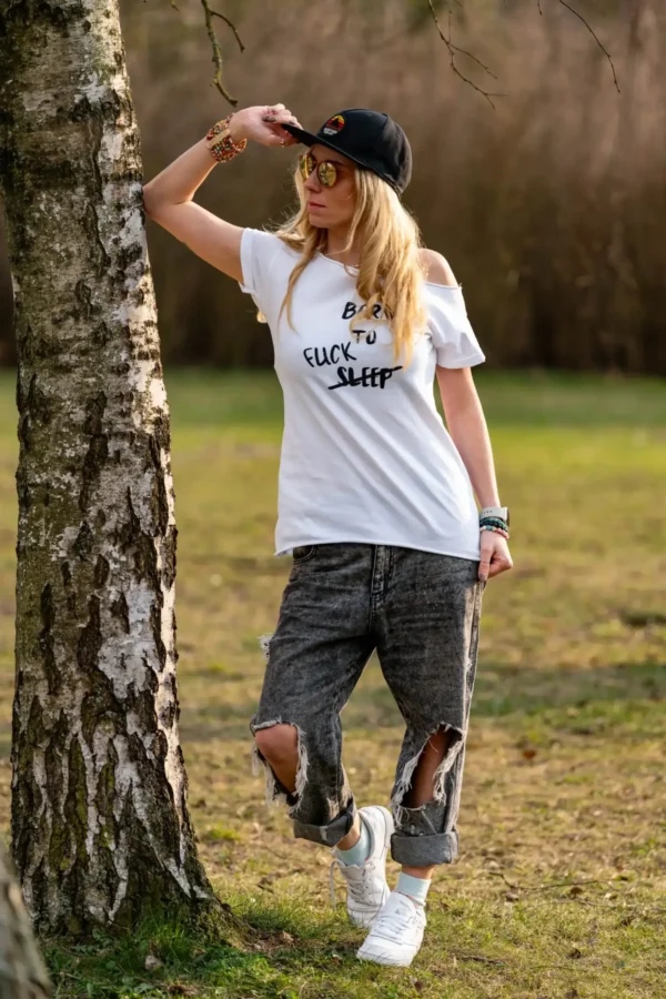 Biała koszulka oversize Born to fuck