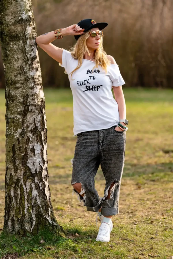 Biała koszulka oversize Born to fuck