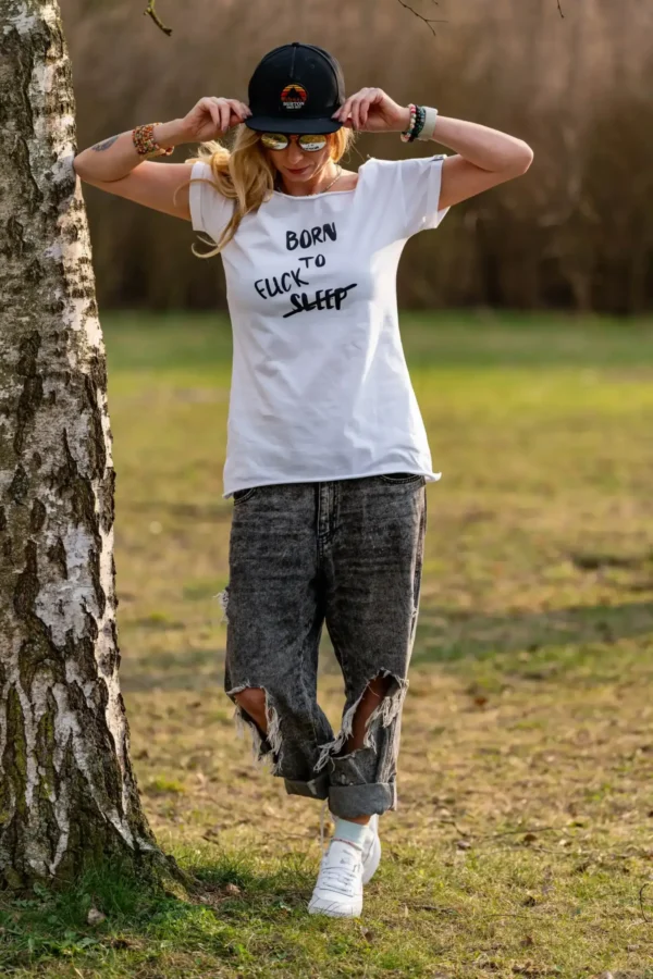 Biała koszulka oversize Born to fuck