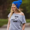 Szary t-shirt z napisem Born to fuck