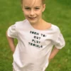 Koszulka dla dziecka biała "Bron to: eat play trouble"