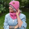 Bawełniana czapka beanie logo ekoskórka "Różowy"