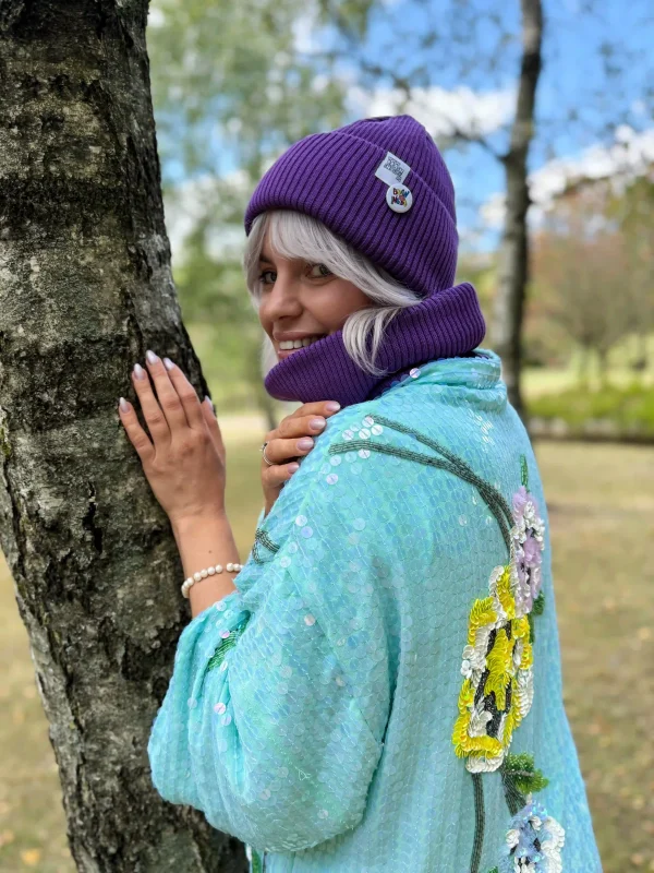 Czapka beanie z bawełny logo kolorowe "Fiolet"