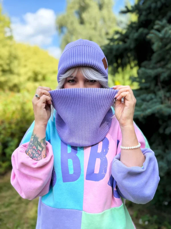 Bawełniana czapka beanie logo ekoskórka "Jasny fiolet"