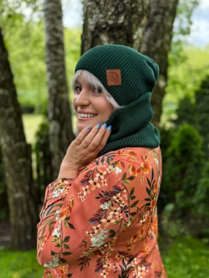 Bawełniana czapka jesienna logo ekoskórka "Zielony"