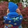 Bawełniana czapka beanie logo ekoskórka "Niebieski"