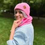 Bawełniana czapka beanie logo ekoskórka "Różowy"
