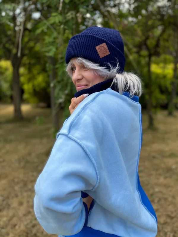 Czapka beanie logo ekoskórka "Granat"