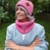 Bawełniana czapka beanie logo ekoskórka "Różowy"