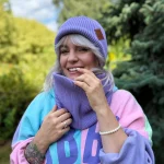 Bawełniana czapka beanie logo ekoskórka "Jasny fiolet"