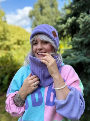 Bawełniana czapka beanie logo ekoskórka "Jasny fiolet"