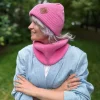 Bawełniana czapka beanie logo ekoskórka "Różowy"