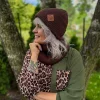 Bawełniana czapka beanie logo ekoskórka "Brąz"