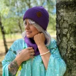 Bawełniana czapka beanie logo ekoskórka "Fiolet"