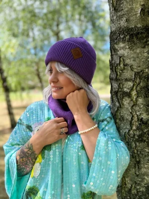Bawełniana czapka beanie logo ekoskórka "Fiolet"