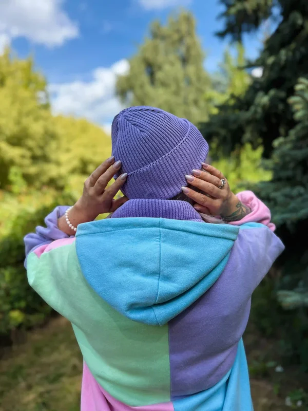 Bawełniana czapka beanie logo ekoskórka "Jasny fiolet"