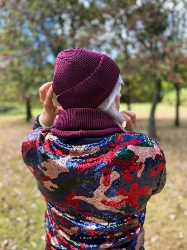 Bawełniana czapka beanie logo ekoskórka "Bordo"