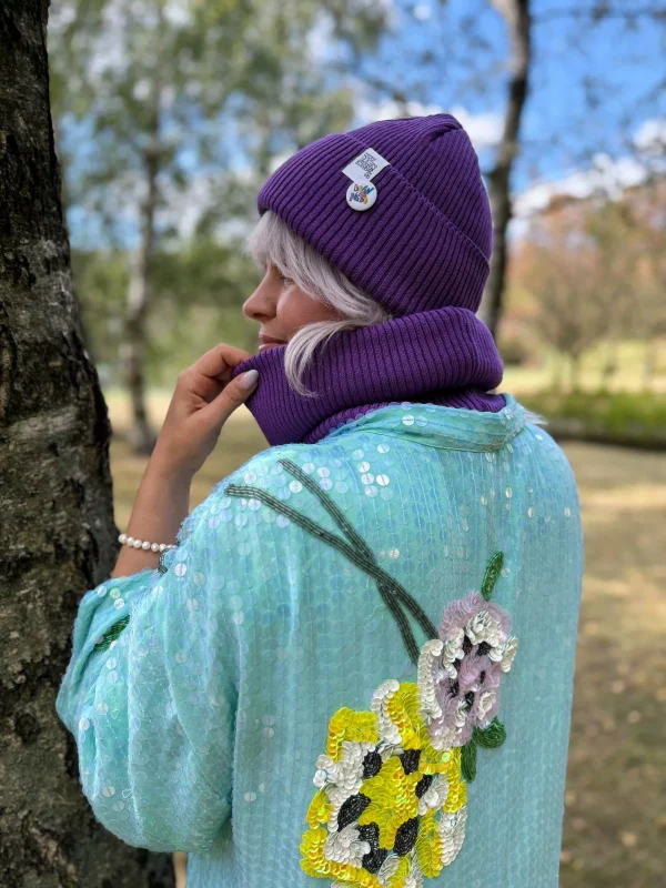 Czapka beanie z bawełny logo kolorowe "Fiolet"